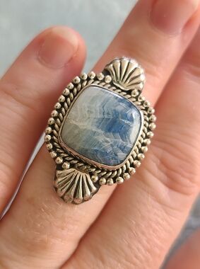 Blue Kyanite Statement Ring in Silver Tone